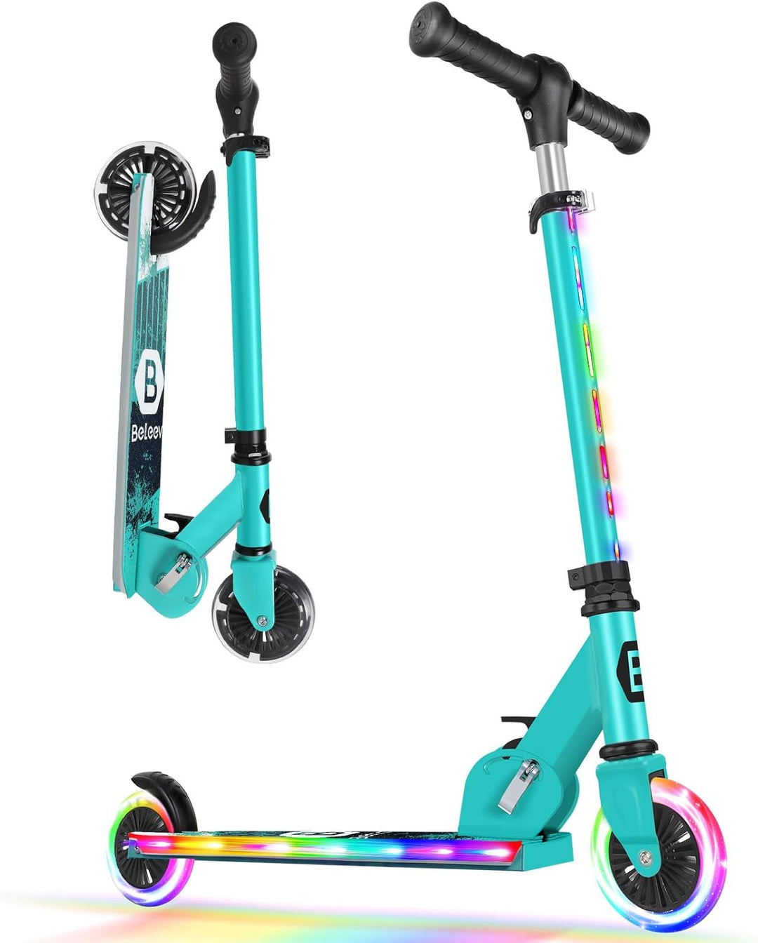 BELEEV V2 Roller Kinder Scooter 6 Jahre, Upgrade mit LED leuchtenden Rädern, Lenksäule und Deck, Höh