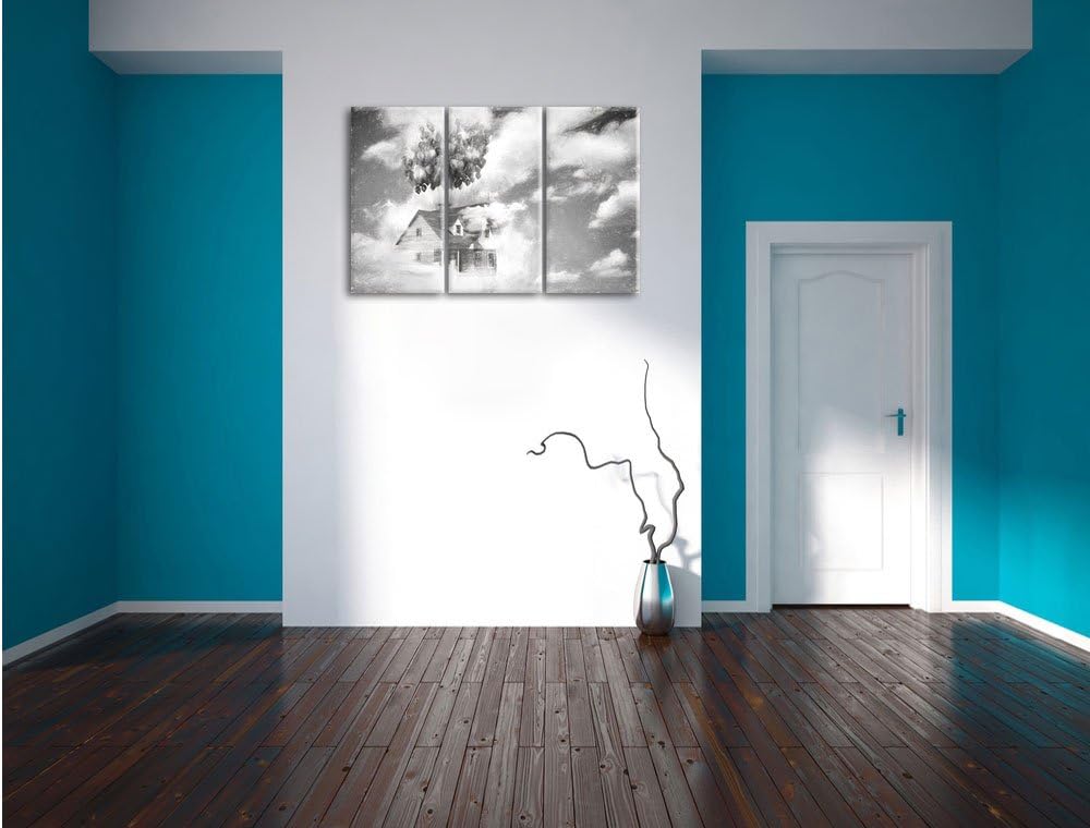 Pixxprint fliegendes Haus mit Luftballons als Leinwandbild/Grösse: 3 Teilig (120x80 cm) cm/Wandbild/