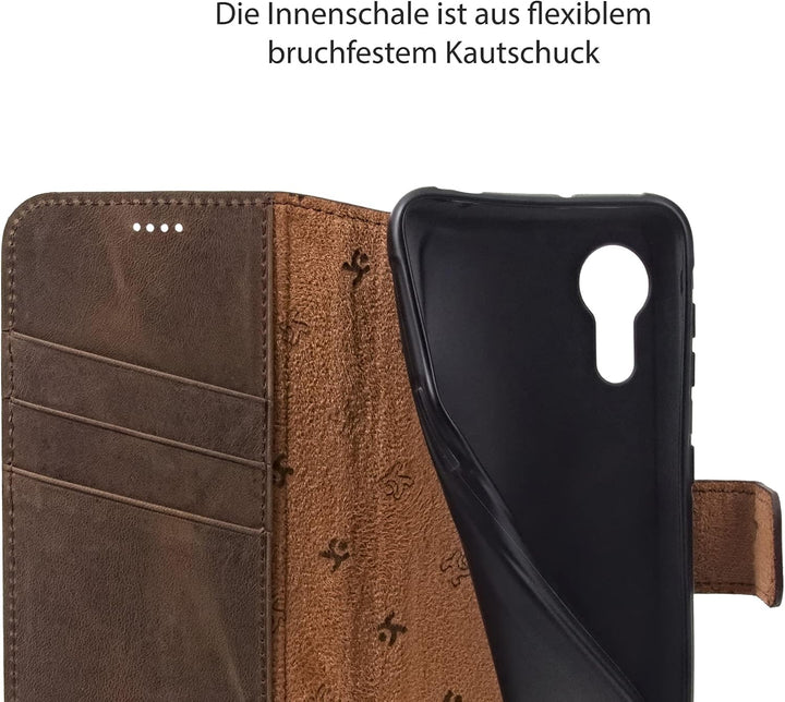Suncase Book-Style Hülle kompatibel mit Samsung Galaxy Xcover 5 Leder Tasche (Slim-Fit) Lederhülle H