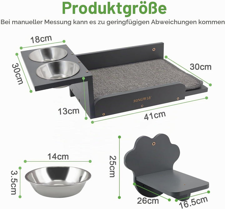 SONGWAY Katzen Kletterwand Set mit Katzennapf - Katzenliege mit Futterstelle und Katzentreppe für Wa