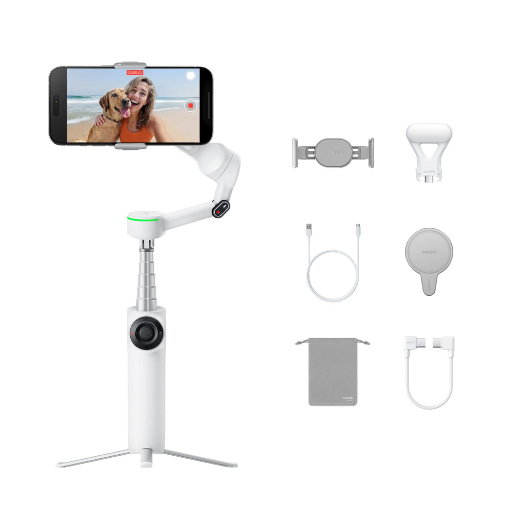 Insta360 Flow 2 Pro Creator-Bundle Weiss – Erster KI-Smartphone-Gimbal mit Apple DockKit, innovative