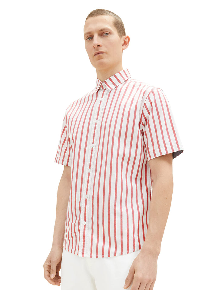 TOM TAILOR Herren Hemd mit Brusttasche M 31787 - Red Off White Stripe, M 31787 - Red Off White Strip