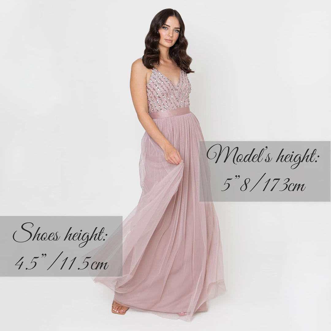 Maya Deluxe Damen Maxi Abendkleid Elegant für Hochzeit mit V-Ausschnitt Tüllkleid Schleife Brautjung