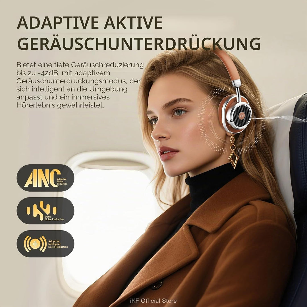 iKF Rona Retro Kopfhörer Bluetooth Mit Adaptive Noise Cancelling, Vintage Kopfhörer Kabellos, Hi-Res