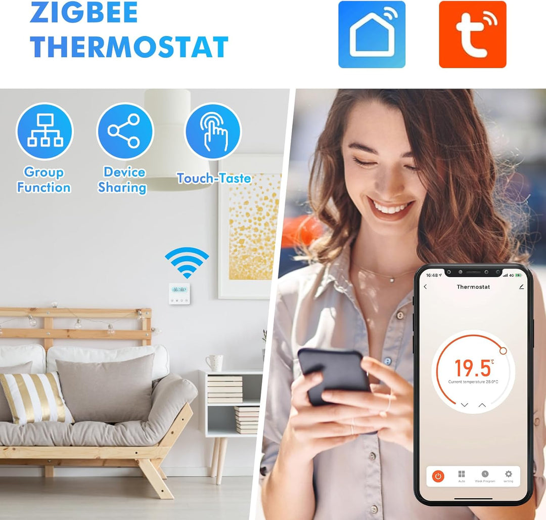 Smart Thermostat, WLAN Thermostat Für Gasboiler Raumthermostat Zigbee Programmierbarer Wandthermosta
