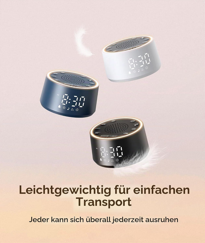 Dreamegg Sound Machine &amp; Wecker – Weissrauschgerät mit 7 Wecktönen, Dimmbarem Nachtlicht (0-100%), f
