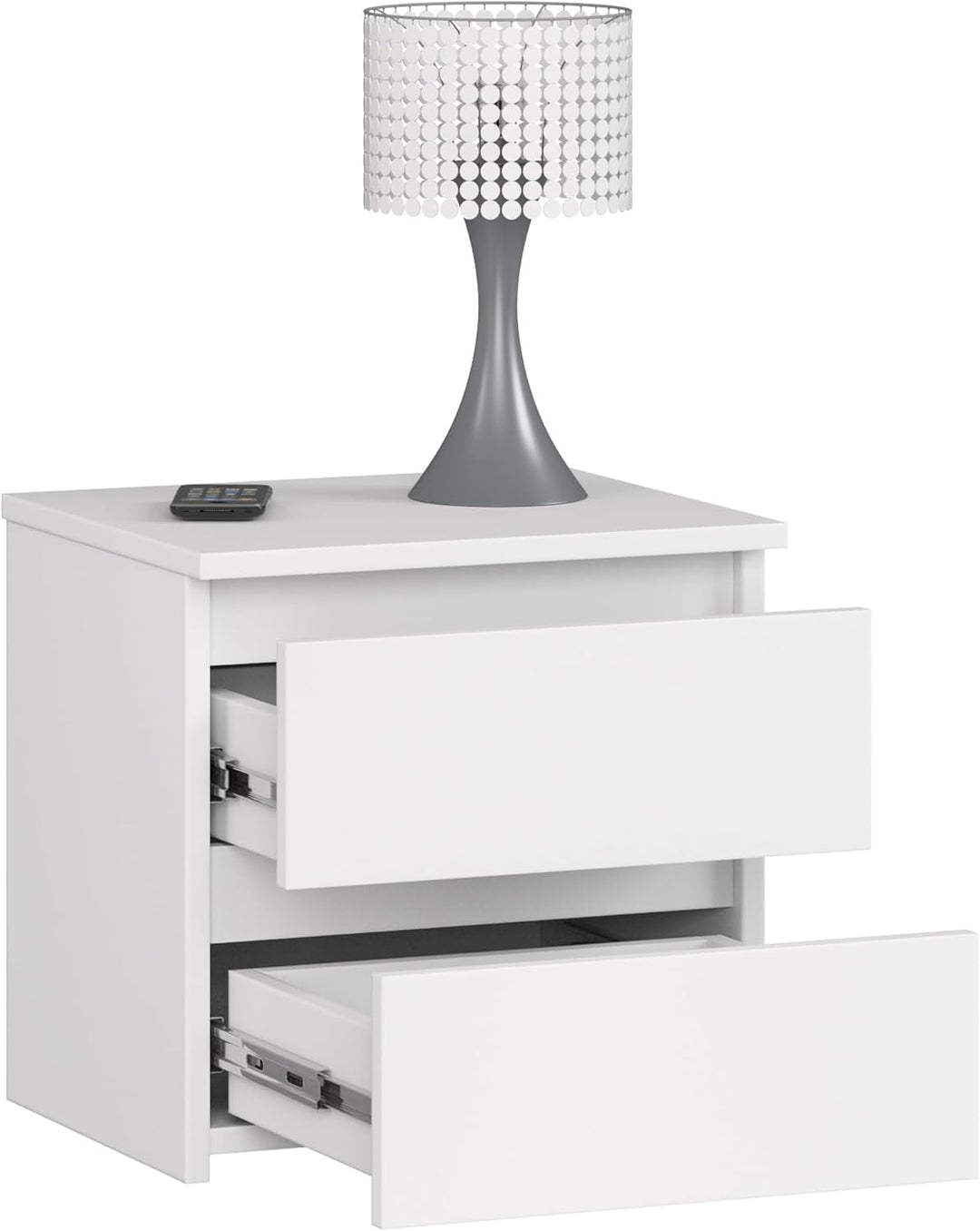 AKORD Nachttisch in minimalistischer Optik, mit 2 Schubladen, B40 x H40 x T35 cm Weiss, Weiss