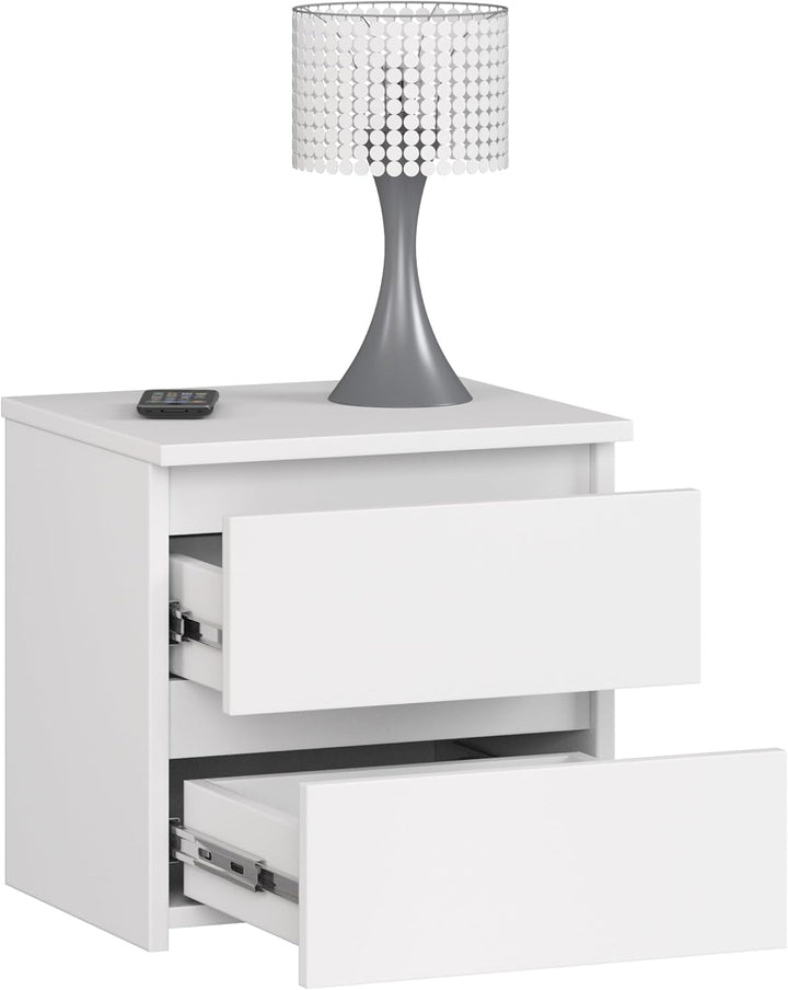 AKORD Nachttisch in minimalistischer Optik, mit 2 Schubladen, B40 x H40 x T35 cm Weiss, Weiss