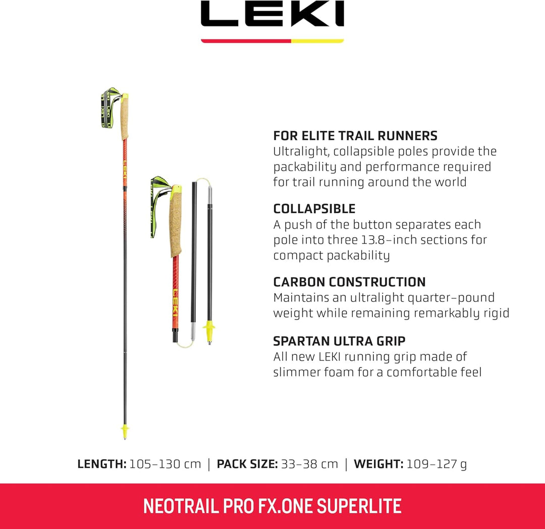 LEKI Neotrail Pro FX.One Superlite Carbon Faltbare Leichte Trekkingstöcke 105 cm Naturalcarbon-Brigh