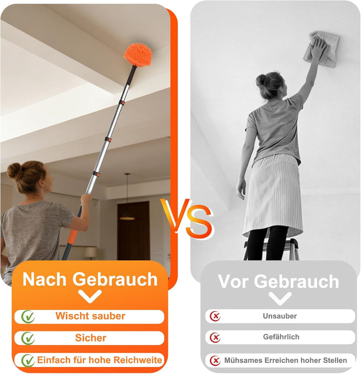 3,6m Staubwedel Teleskop, 6 Stück Spinnwebenbesen mit Teleskopstiel, Profi Fensterputzer Set und Fli