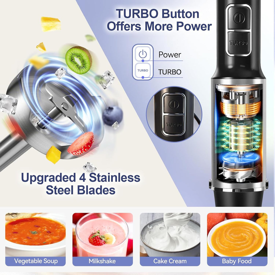 1500W Stabmixer, 2-in-1 Pürierstab, 25 Geschwindigkeitsstufen & TURBO-Stabmixer Set, 4 Scharfe Kling