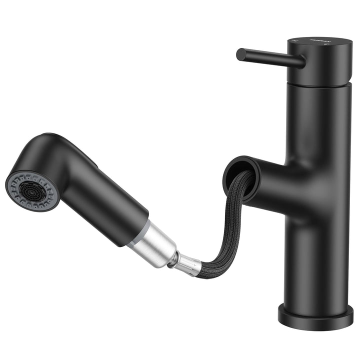 HURRAN Ausziehbare Wasserhahn Bad, Einhebelmischer für Waschbecken, Niedrig Waschtischarmatur mit 2