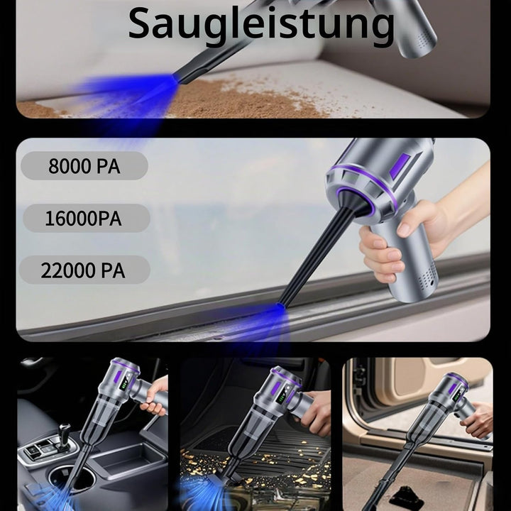 4-in-1 Handstaubsauger Akku Starke Saugkraft, 22000PAAuto Staubsauger Stark, 3 Gang Aufladbar Tragba