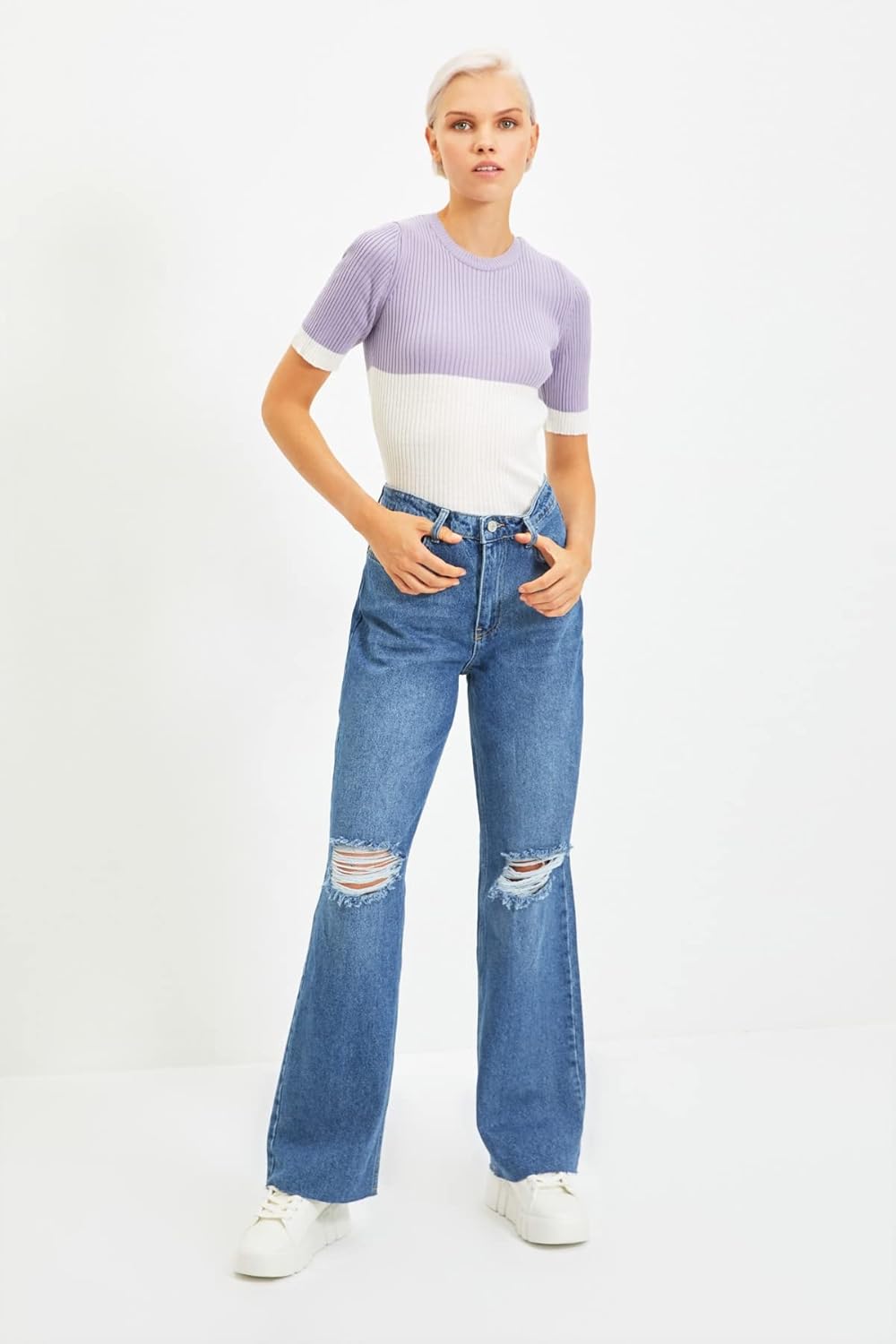 TRENDYOL Frau Jung Hoher Bund Wide Leg Weites Bein der 90er Jeans 42 Navy Blue, 42 Navy Blue