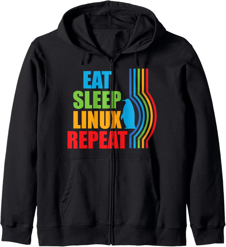 Eat Sleep Linux Repeat Classic 70s Linux Pinguin für Nerds Kapuzenjacke