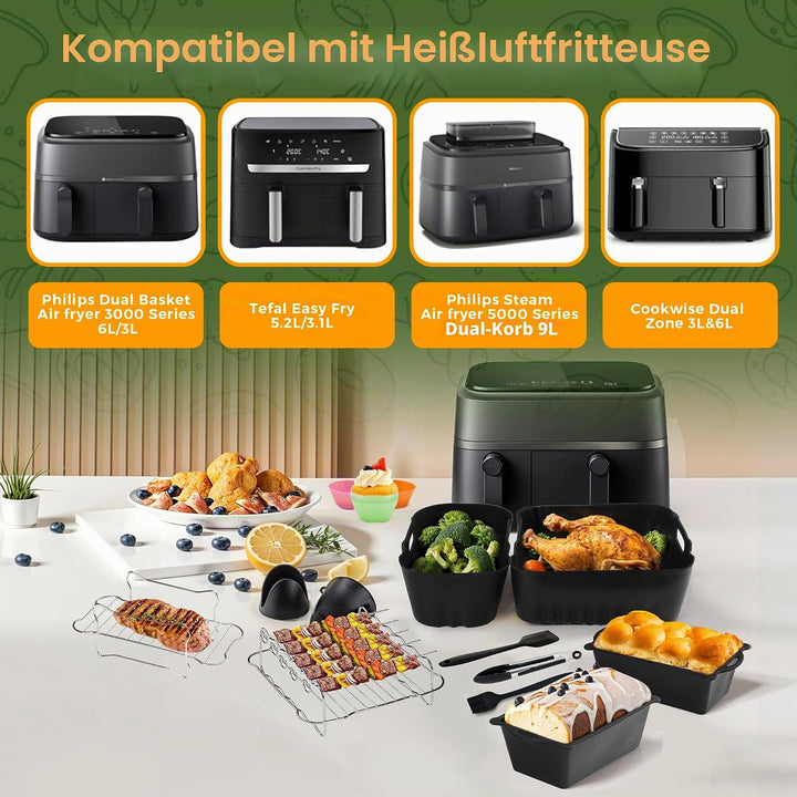 Pietuley 28 Stück Silikonform Heissluftfritteuse Zubehör für Philips Dual Basket Airfryer 3000-serie