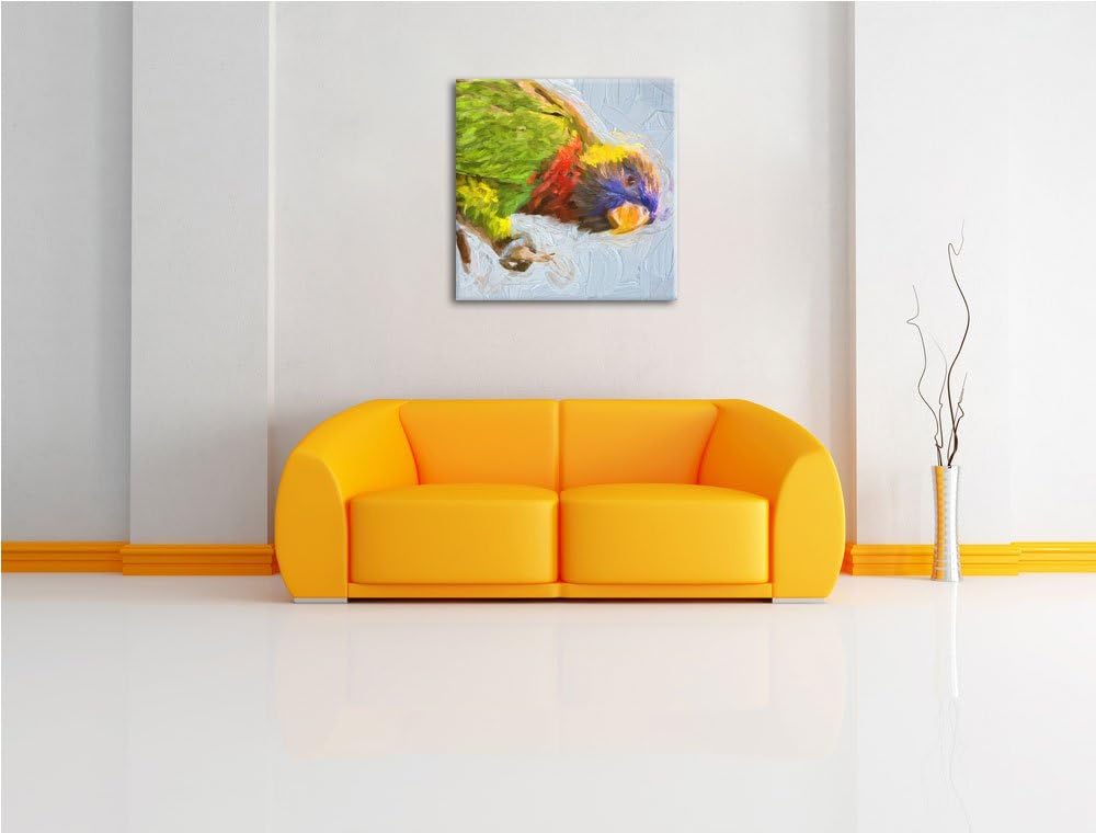Pixxprint Farbenfroher Papagei auf AST als Leinwandbild | Grösse: 70x70 cm | Wandbild | Kunstdruck |