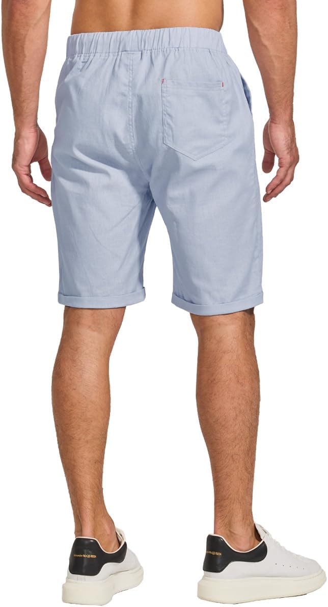 JustSun Kurze Hosen Herren Leinen Shorts Leicht Atmungsaktiv mit Tunnelzug M Grün, M Gr&amp;