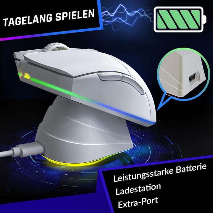 KLIM Blaze Pro Wiederaufladbare kabellose Maus - NEU - Gaming Maus mit RGB und Ladestation - Hochprä