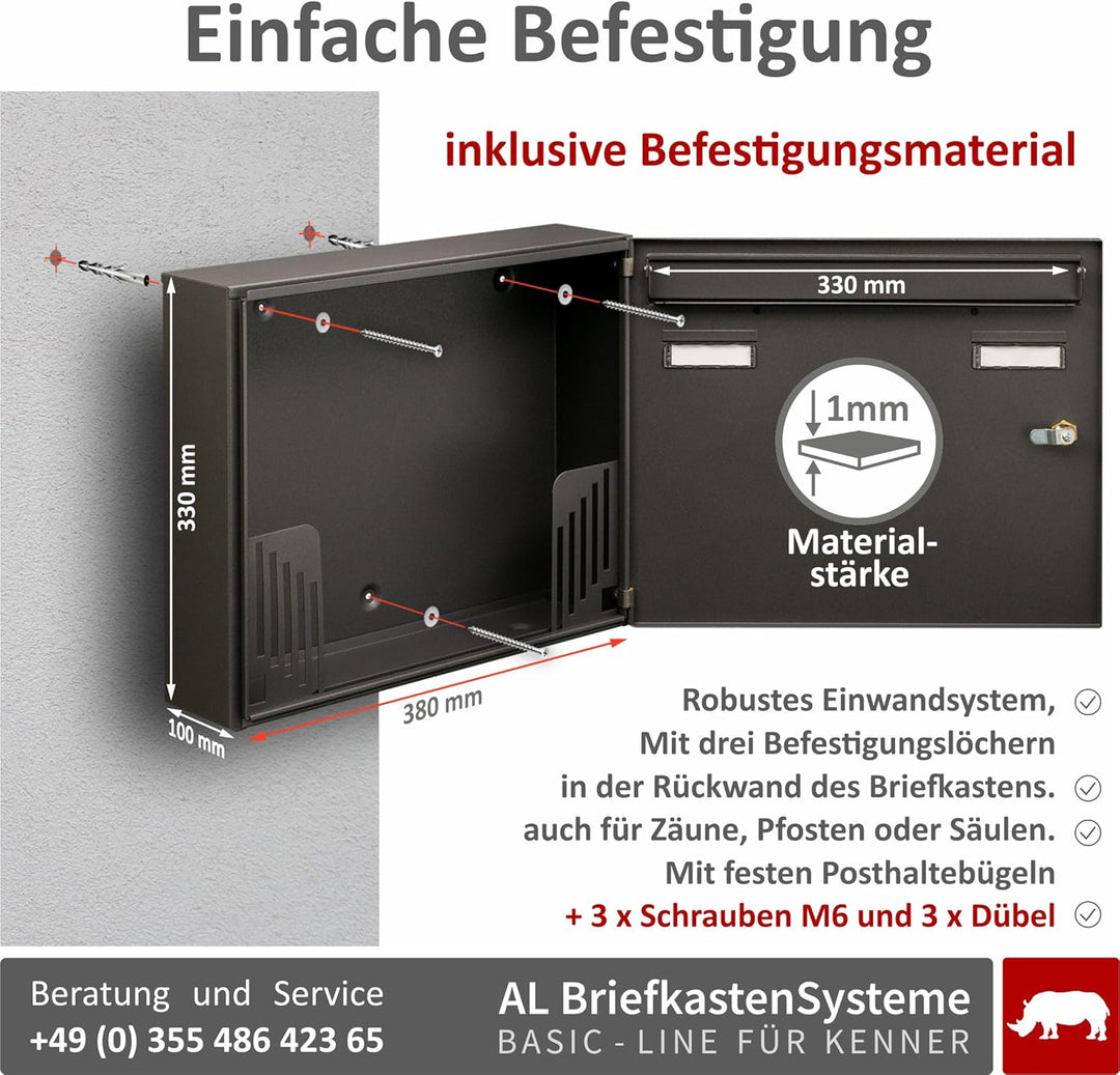 AL Briefkastensysteme Basic 2er Briefkasten DB 703 Eisenglimmer Grau 2 Fach DIN A4 wetterfest Briefk