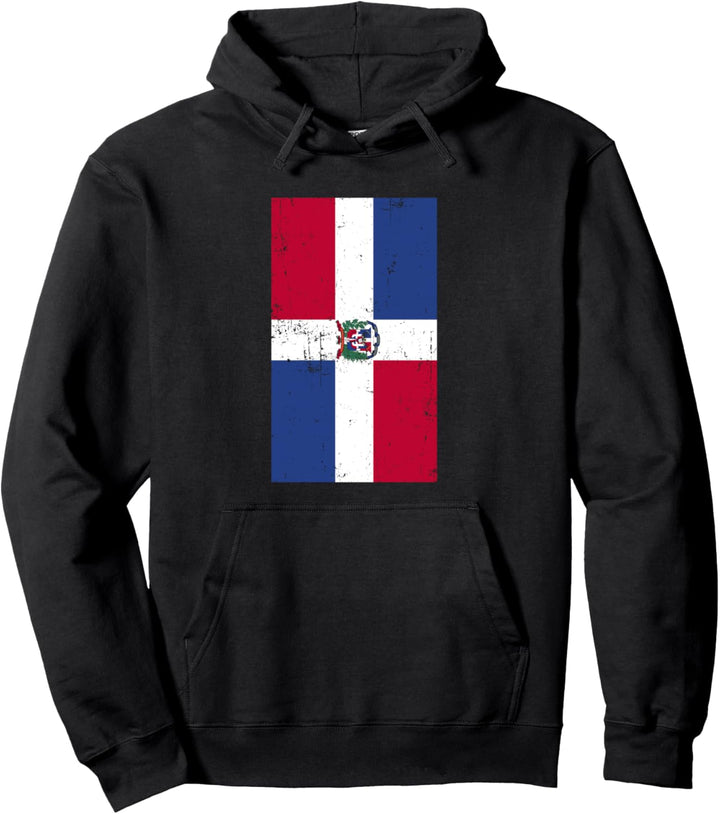 Dominican Republic Caribbean Santo Domingo Distressed Flag Pullover Hoodie