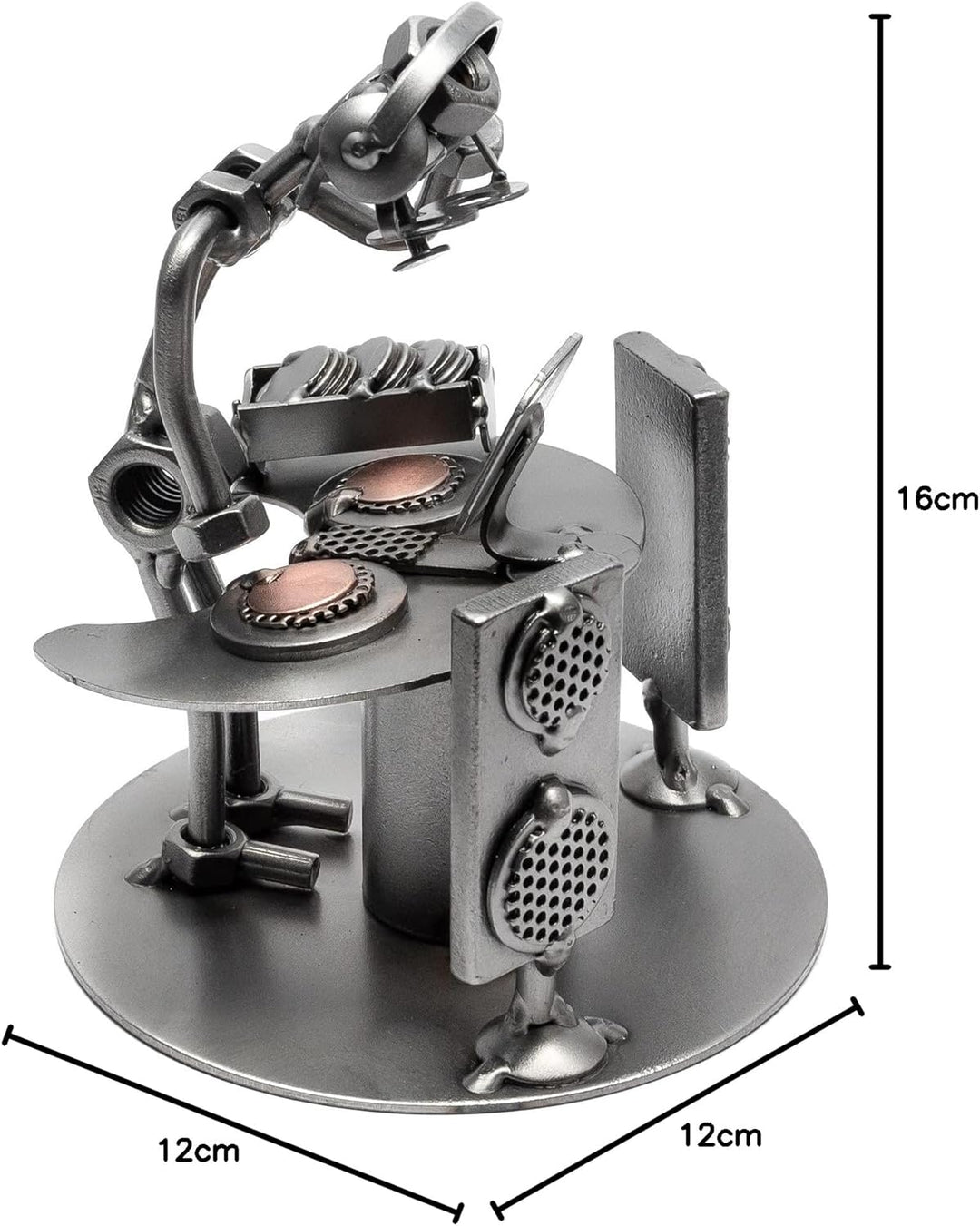 STEEMO Schraubenmännchen DJ Diskjockey Turntable Geschenk Metall-Deko 12x12x16 cm