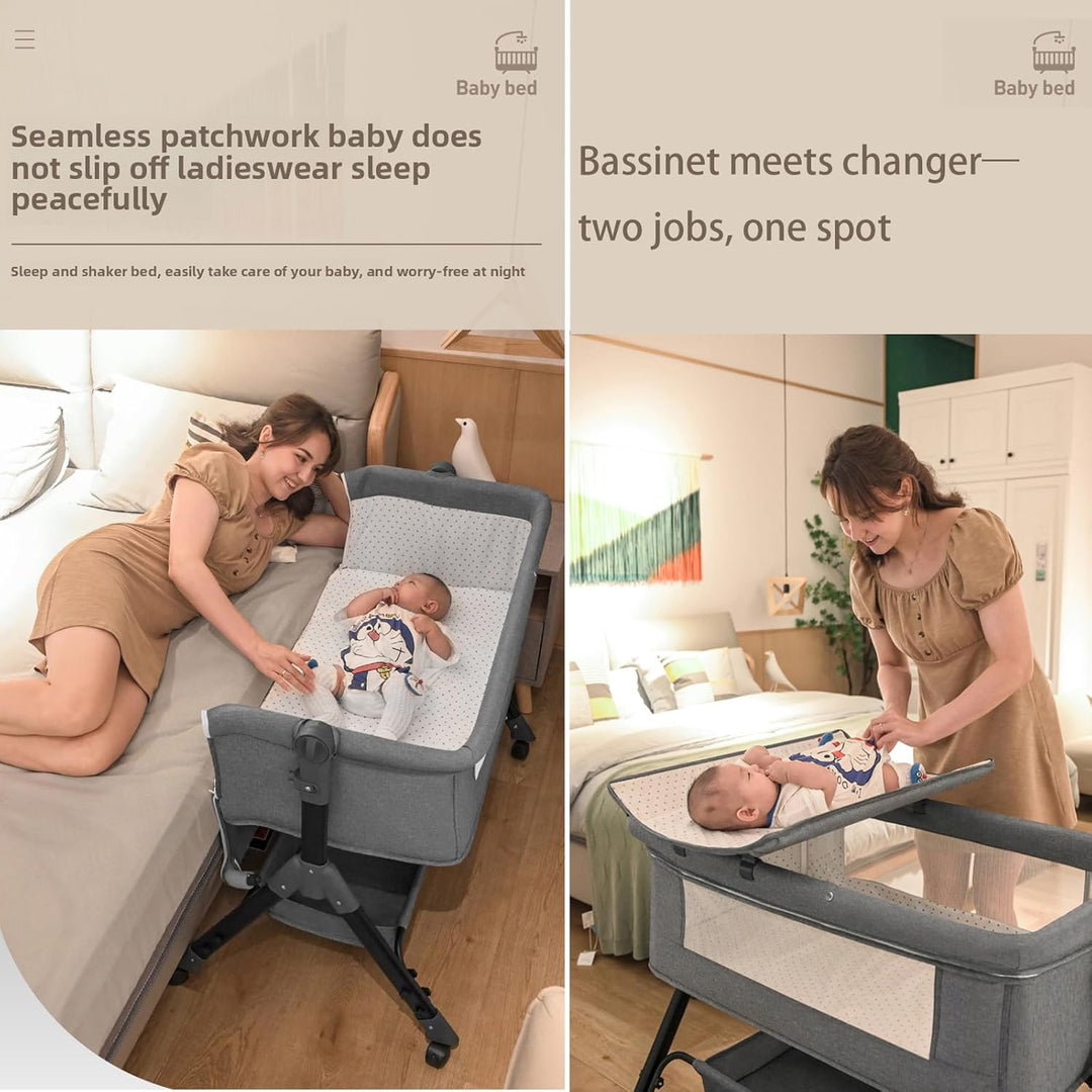 Aveainelle Baby-Beistellbett mit Matratze, Faltbare und Umwandelbare Babywiege, Verstellbare Babywie