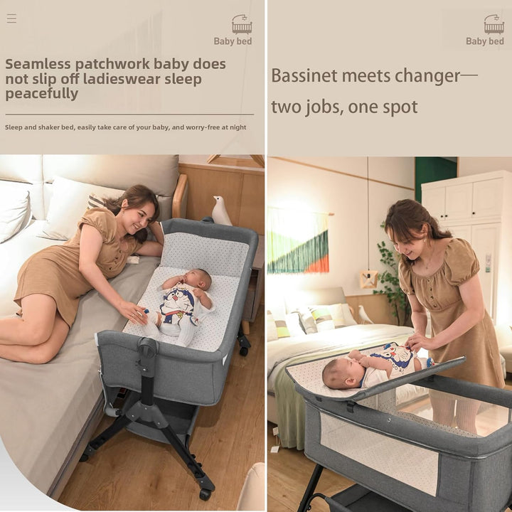 Aveainelle Baby-Beistellbett mit Matratze, Faltbare und Umwandelbare Babywiege, Verstellbare Babywie