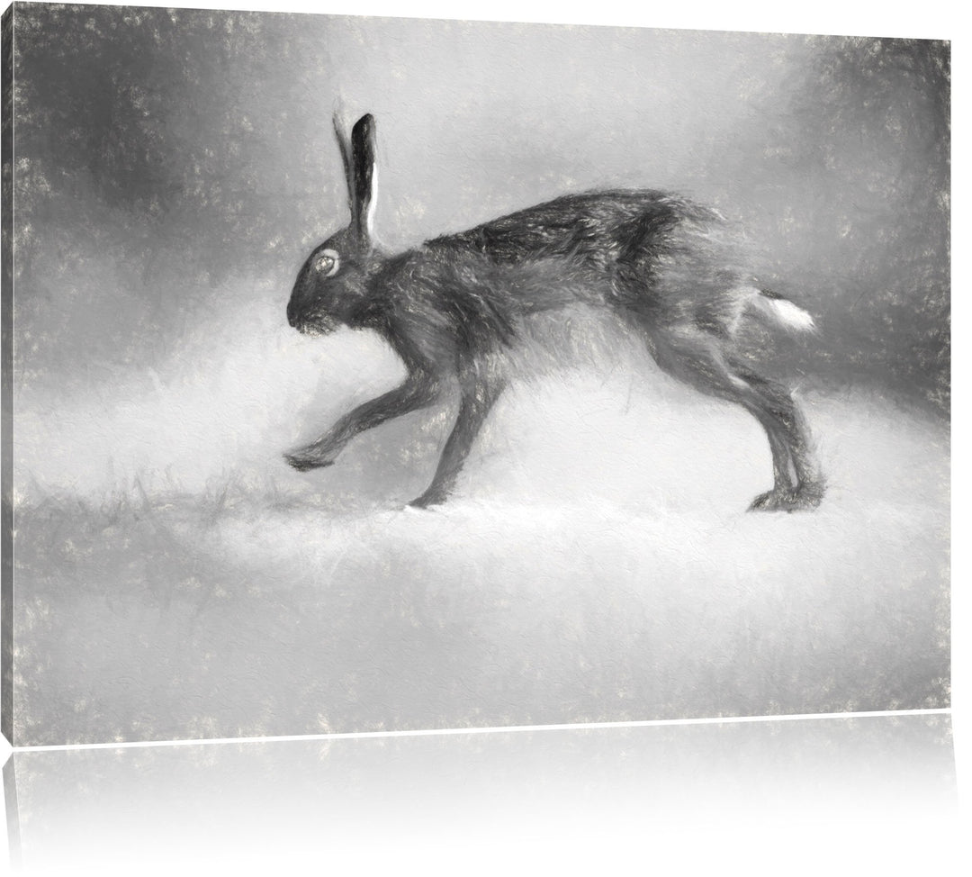 Pixxprint hoppelnder Hase / 100x70cm Leinwandbild bespannt auf Holzrahmen/Wandbild Kunstdruck Dekora