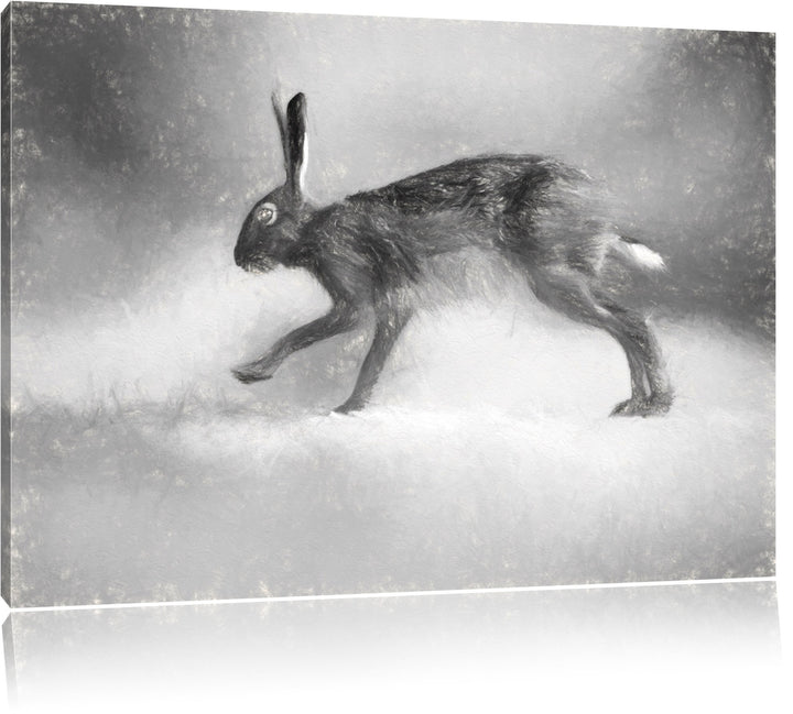 Pixxprint hoppelnder Hase / 100x70cm Leinwandbild bespannt auf Holzrahmen/Wandbild Kunstdruck Dekora