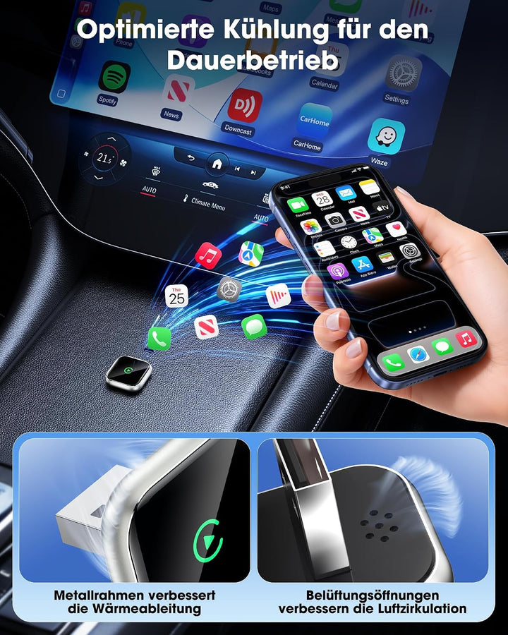 Wireless CarPlay Adapter für Apple CarPlay, Wired to Wireless, Auto Connect grey, grey
