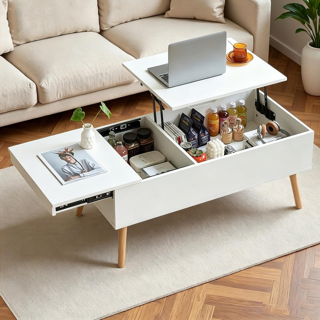 JanflyHome Couchtisch, Höhenverstellbarer Couchtisch, Couchtisch Höhenverstellbarer mit Schiebeplatt