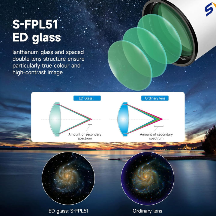 SVBONY SV503 Teleskop 102ED F7 Extra Low Dispersion Achromatischer Refraktor OTA, Mikroreduktion Rap