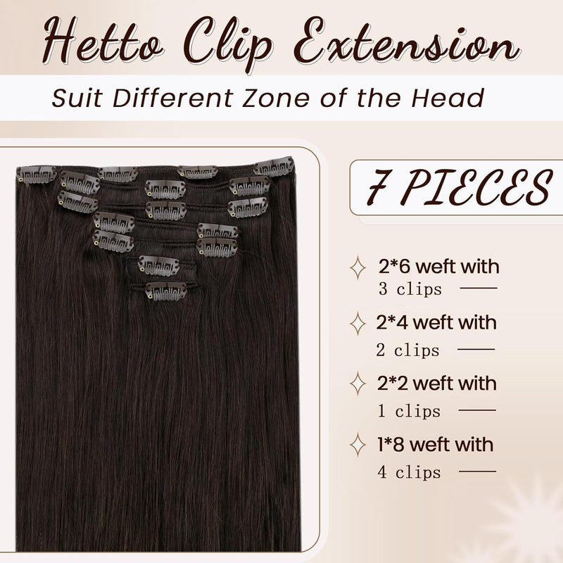 Hetto Clip in Extensions Echthaar Braun Extensions Clip in Echthaar Remy Clip in Haarverlangerung Ex