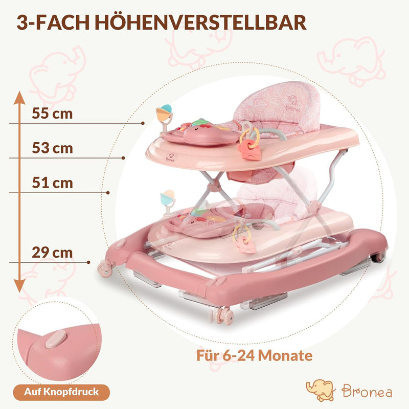 BRONEA® 5-in-1 Babywalker Gehfrei | Lauflernhilfe mit Schaukelfunktion, Musik & Licht | Laufhilfe fü