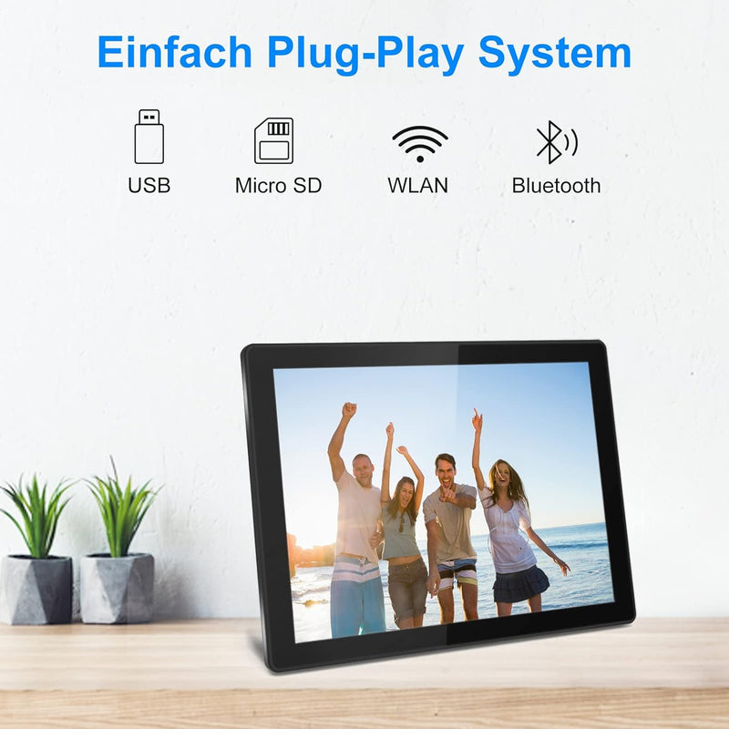 SURFOU Digitaler Bilderrahmen WLAN, 10.1 Zoll IPS HD Touchscreen Elektronischer Fotorahmen 1280P mit