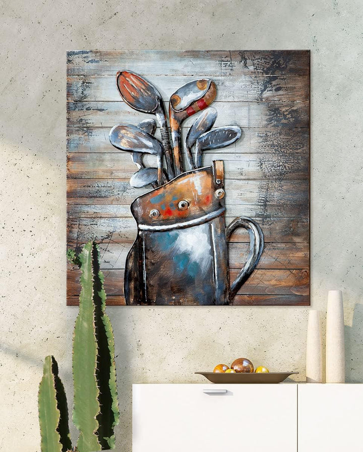 GILDE Bild Golf - Golfschläger im Caddy - Metall Mehrfarbig 80 x 80 cm