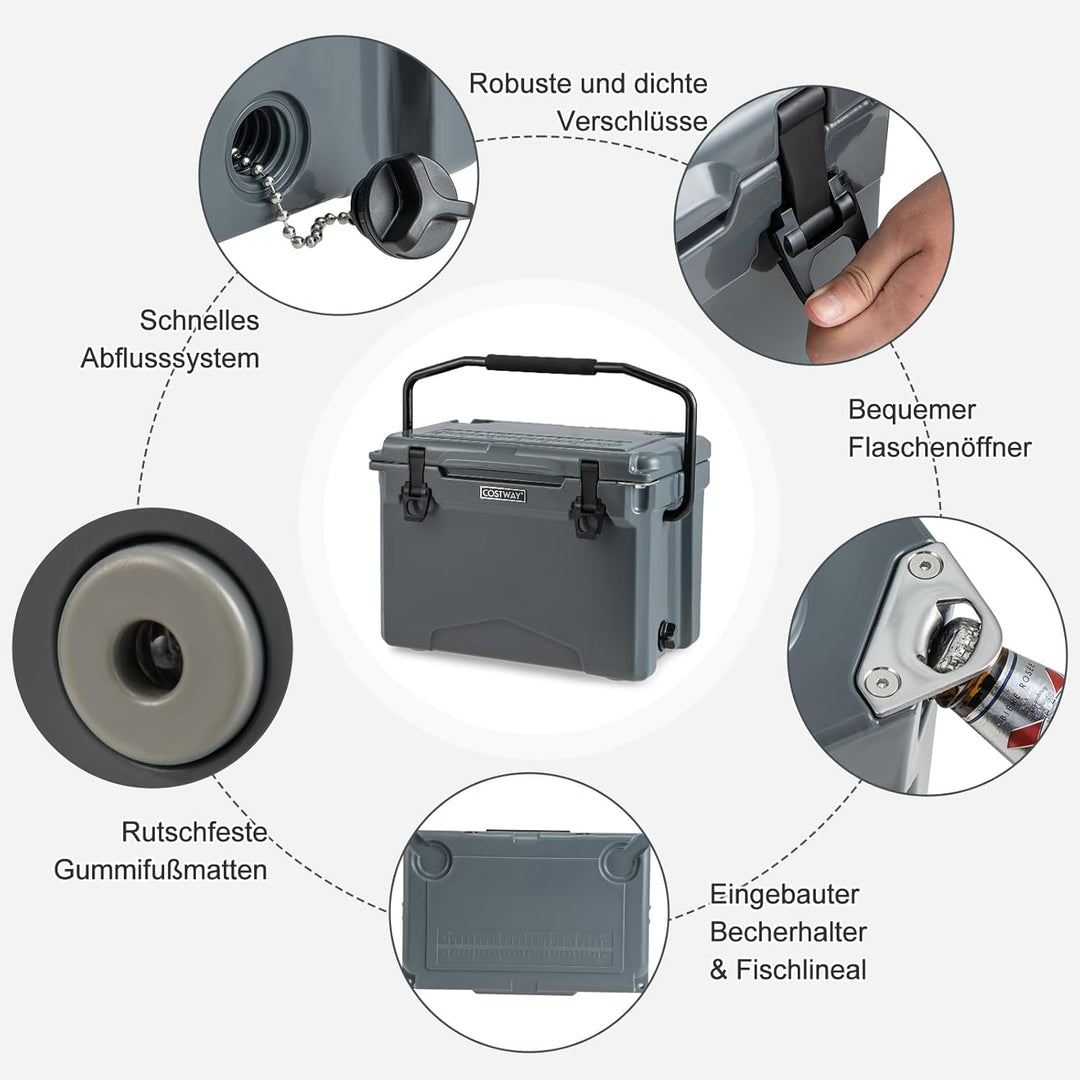 COSTWAY 21L Isolierbox Kühlbox tragbar, Wärmebehälter mit Flaschenöffner und Griff, Thermobox Speise