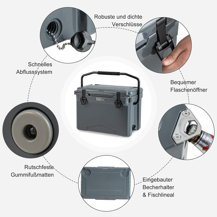 COSTWAY 21L Isolierbox Kühlbox tragbar, Wärmebehälter mit Flaschenöffner und Griff, Thermobox Speise