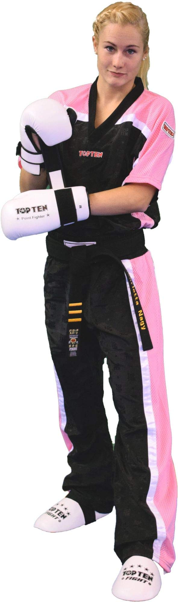 T-Shirt mit V-Ausschnitt zum Kickboxen „Kickboxjacke Mesh“ Schwarz - Pink S, Schwarz - Pink S