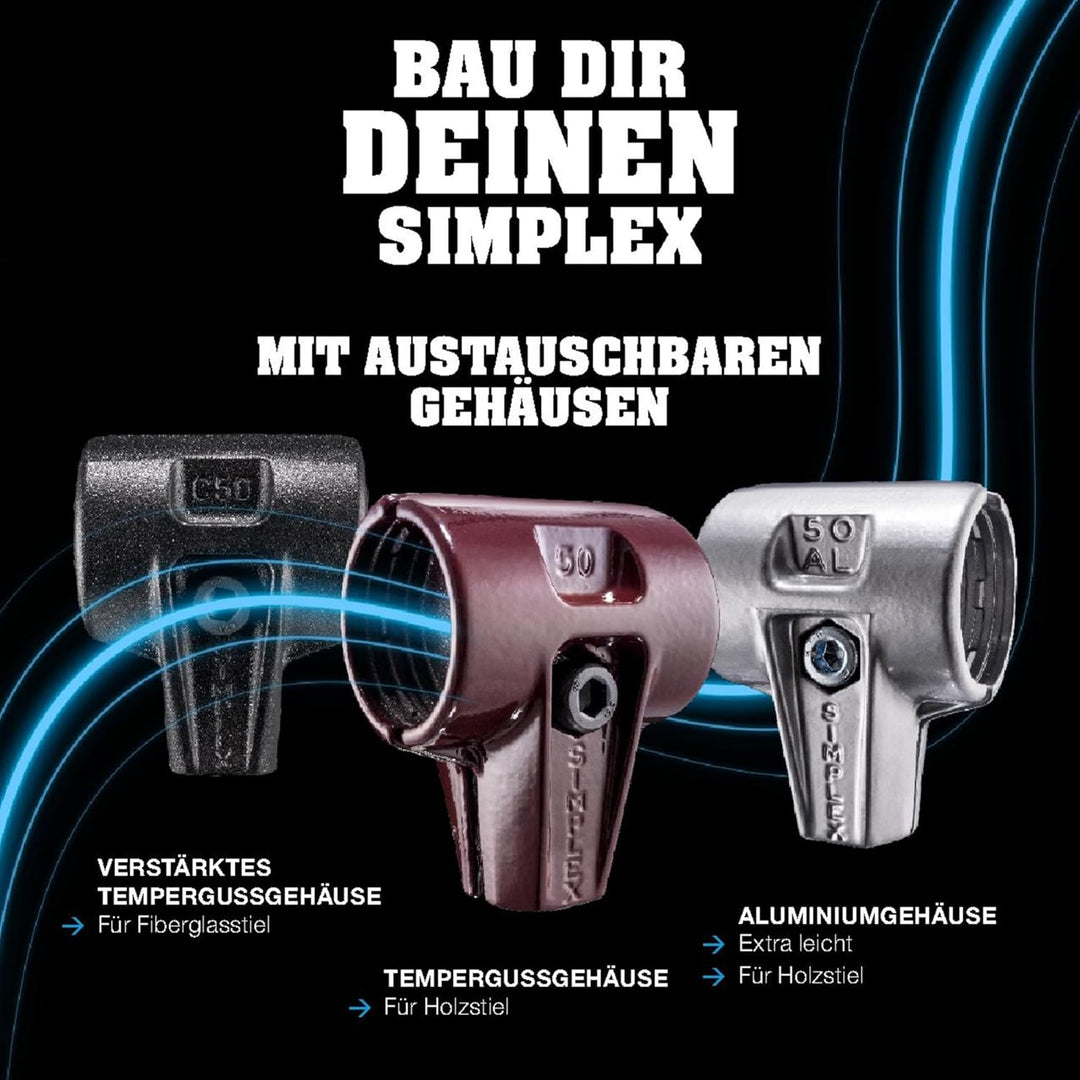Simplex Schonhammer, Gummikomposition / Nylon; mit Tempergussgehäuse und hochwertigem Holzstiel | D=