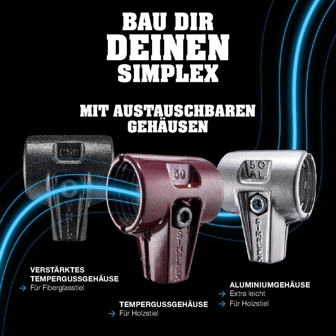SIMPLEX-Schonhammer, Superplastik/Nylon; mit Tempergussgehäuse und hochwertigem Holzstiel | D=40 mm