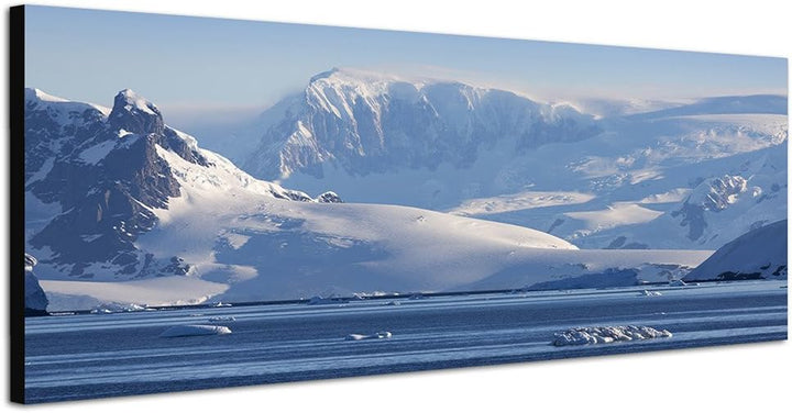 Paul Sinus Art Panoramabild auf Leinwand und Keilrahmen 150x50cm Antarktis Wasser Berge Schnee EIS D
