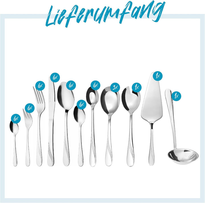 GRÄWE Besteck-Set für 6 Personen, 48-teilig - Tafelbesteck mit Vorlege- und Servierbesteck aus Edels