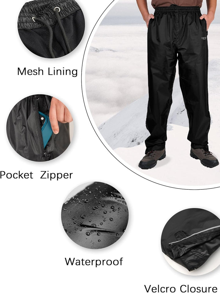 Tofern wasserdichte Regenhose für Herren Leichte Regenhose Winddichte Outdoorhose zum Wandern Campin