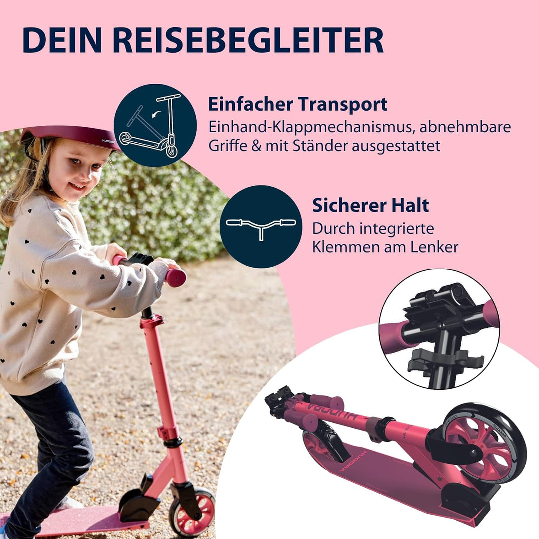 HUDORA Scooter Up 145 Junior - Hochwertiger & sicherer Kinder Roller ab 3 Jahre - Zusammenklappbarer
