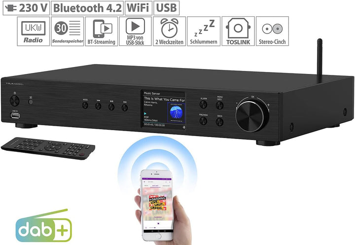 VR-Radio WLAN Radio: Digitaler WLAN-HiFi-Tuner, Internetradio, DAB+, Bluetooth, schwarz (Receiver DA