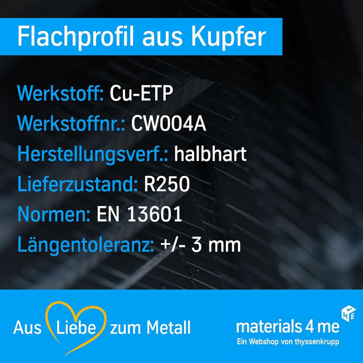 thyssenkrupp Kupferstange 60 x 5 mm in 1500 mm Länge | Flachprofil Kupfer Flachstange Flachmaterial