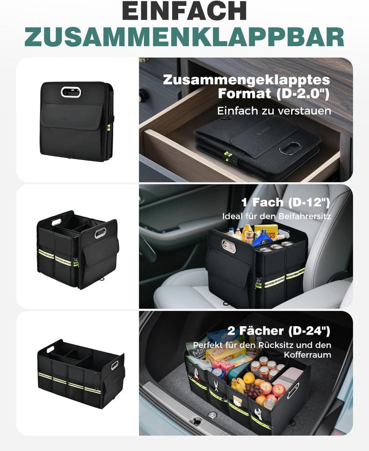 FLORICH Kofferraum Organizer mit Fächern Faltbare 63L Premium Kofferraumbox stabil Rutschfest Wasser
