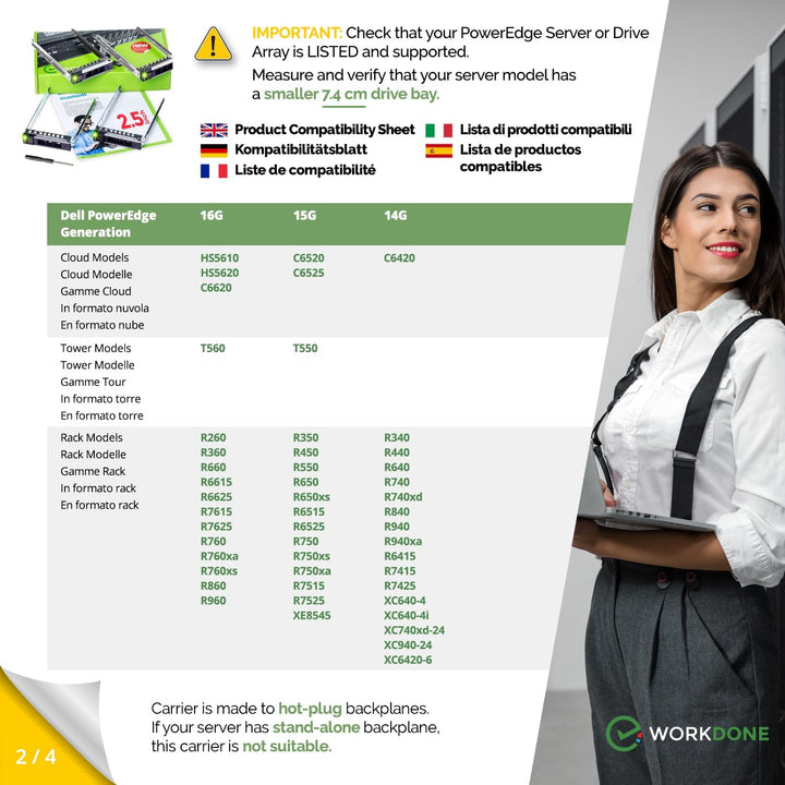 WorkDone 4er Pack - 2,5-Zoll Hard Drive Caddy Tray - kompatibel für Dell PowerEdge Server und XC-Ser